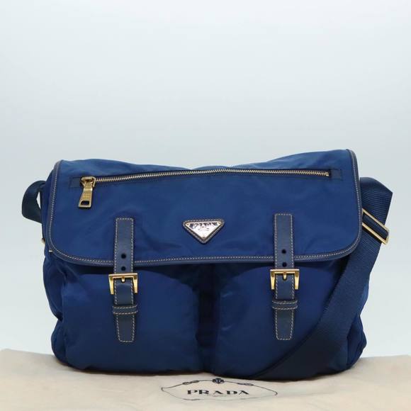PRADA Shoulder Bag Nylon Blue Gold Auth 90221 - Picture 12 of 16